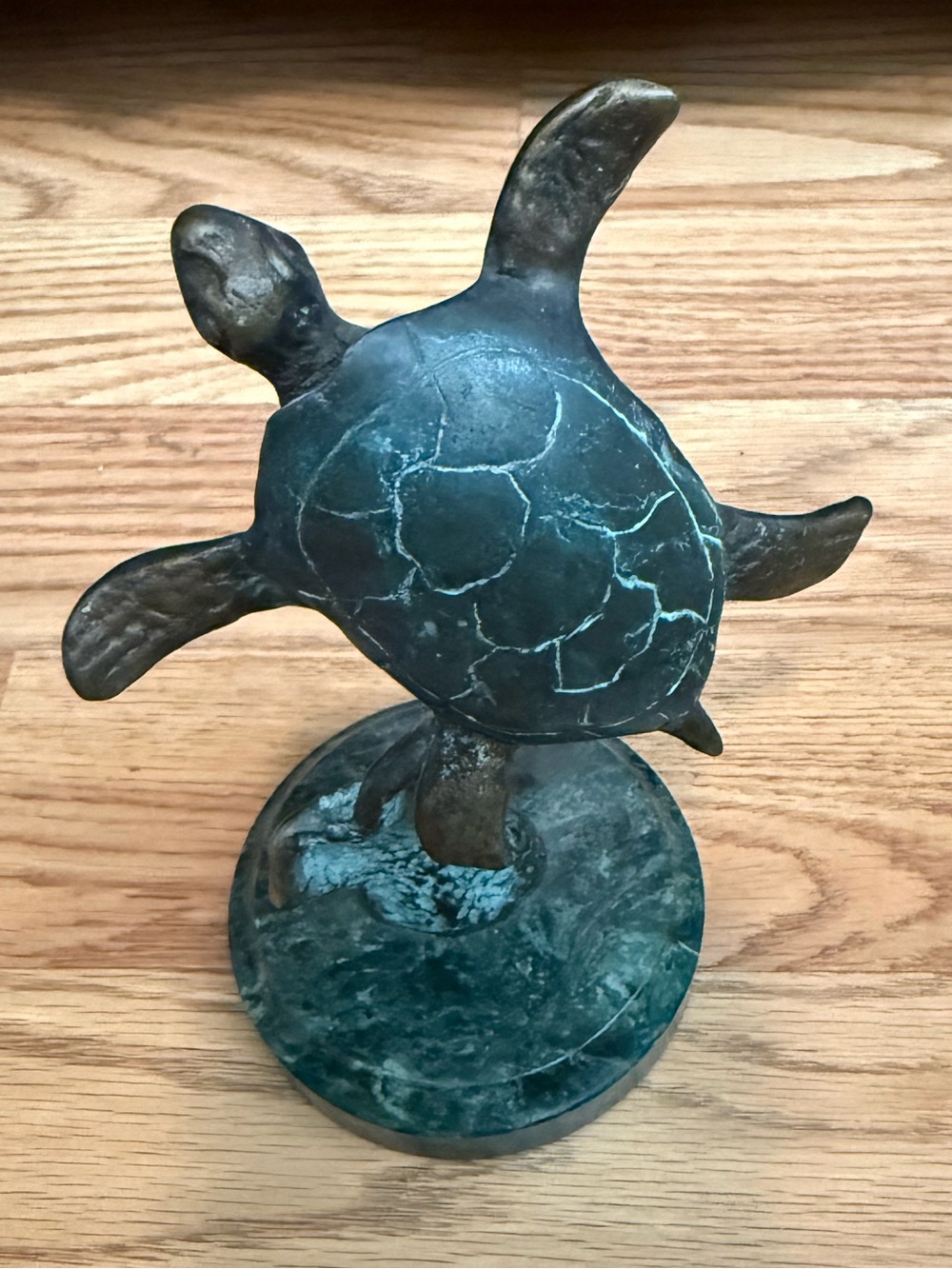 Bronze Sea Turtle On A Green Marble Base ,SPI